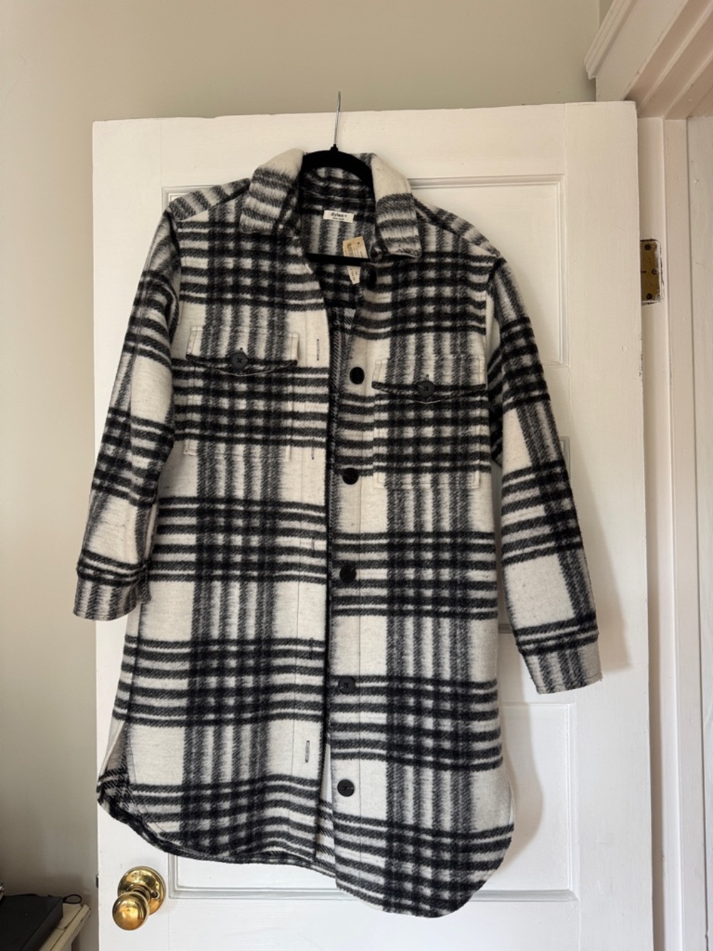 dylan Black & White Plaid Wool-Blend Shacket Coat
